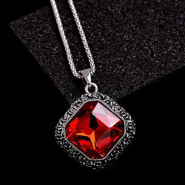 N2645 - Red Square Gemstone Necklace